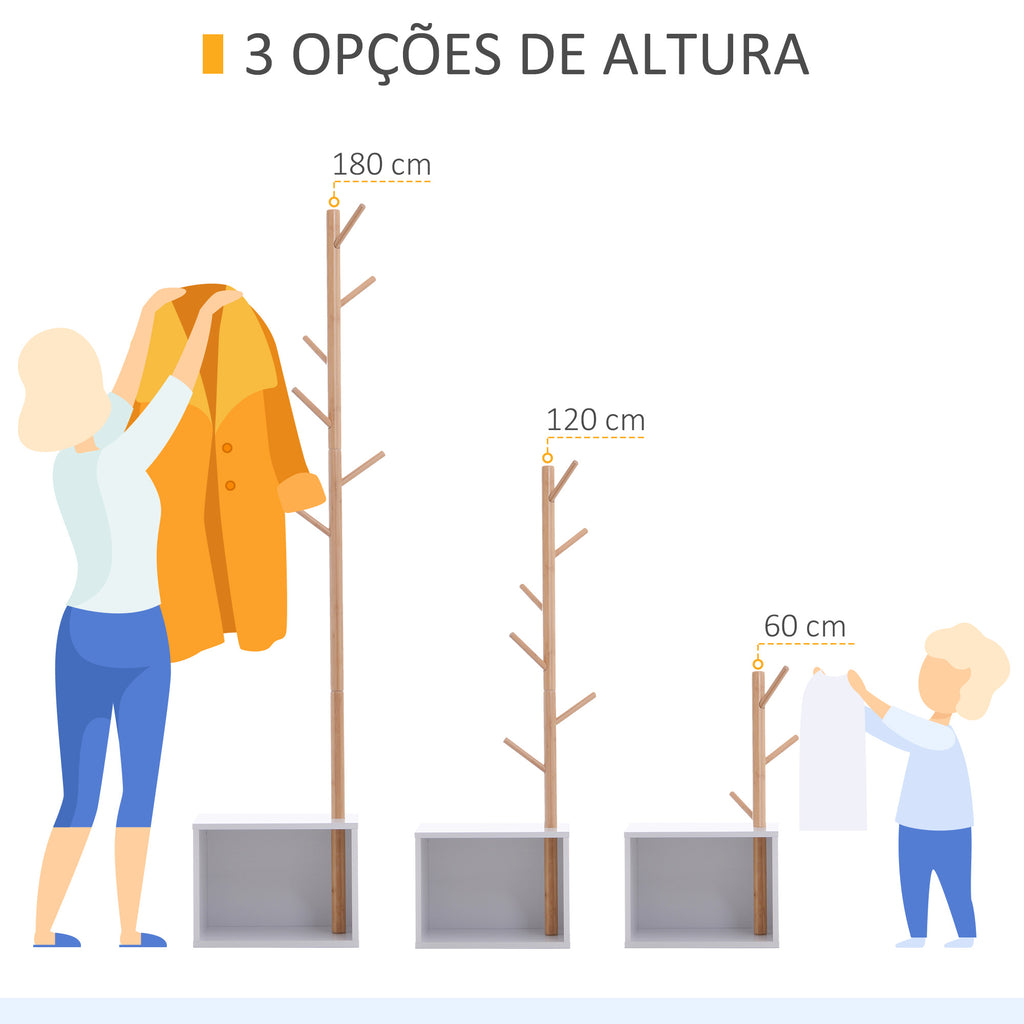 Cabide de Pé com Sapateira Cabide Tipo Árvore Moderno 6 Ganchos para Pendurar Roupa Malas Banco com Arrumação Corredor de Entrada Bambu 40x30x180cm — foto 7