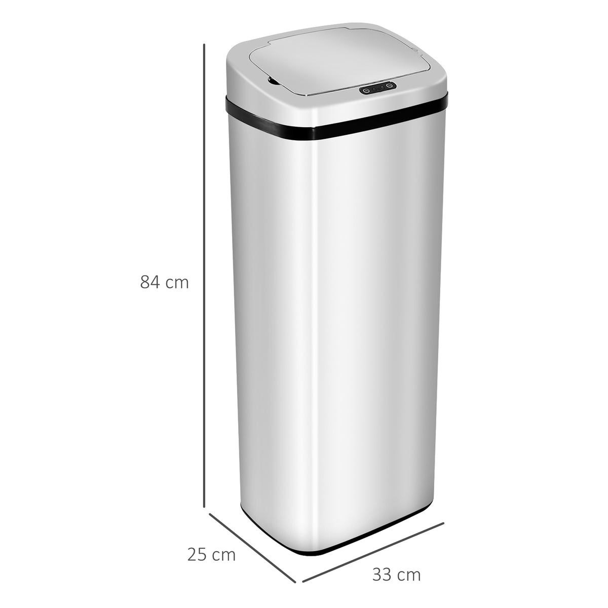 Balde de Lixo Inteligente 50L com Sensor Infravermelho Botão Tátil Balde de Lixo com Abertura Automática Quadrado 33x25x84 cm Prata — foto 3
