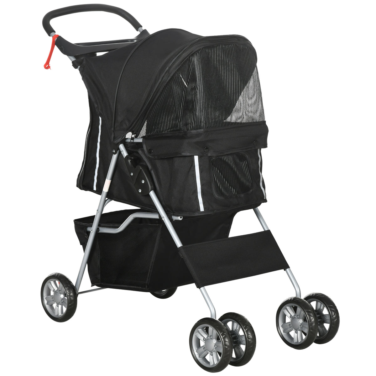 Carrinho para Cães Dobrável, Coche para Cães Pequenos com Cesto de Armazenamento, Janelas de Malha, Porta-Copos, Rodas de EVA, Almofada Lavável, Travões, Carga 10 kg, 75x45x97 cm, Preto — foto 1