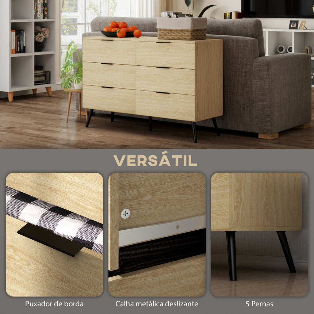 Cómoda com 6 Gavetas Cómoda para Dormitório Cómoda Moderna com Desenho Anti-Tombo para Sala de Estar Corredor 110x40x75 cm Carvalho — foto 5