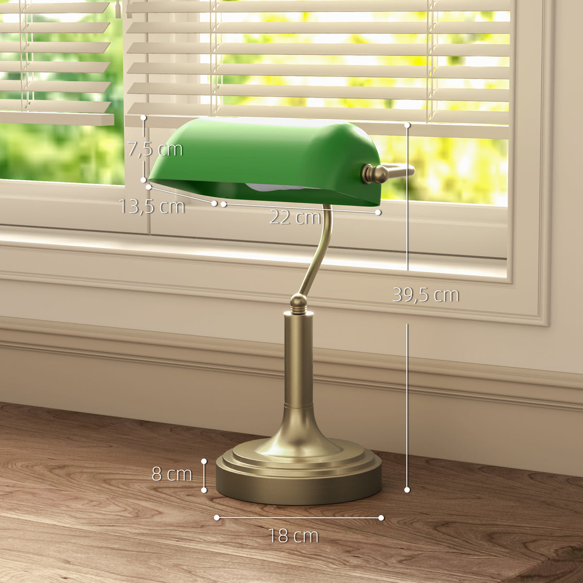 Candeeiro de Mesa Banqueiro Candeeiro de Mesa Vintage E27 com Ecrã Orientável a 45° Interruptor Basculante para Casa Escritório Biblioteca 26,8x22x39,5 cm Verde — foto 3