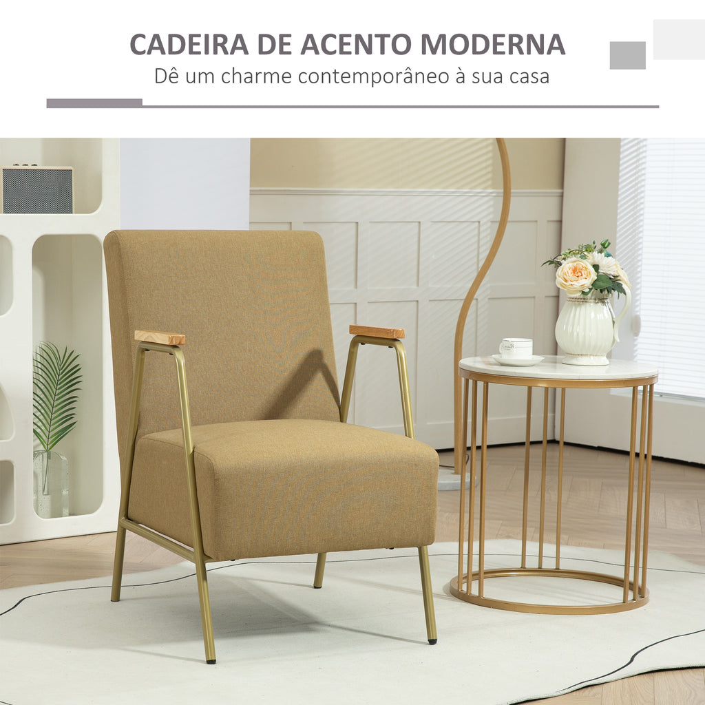 Poltrona de Sala Poltrona Individual com Apoios de Braços Estrutura em Aço Dourado Estilo Moderno para Sala de Estar Quarto 62x81x92 cm Castanho — foto 4