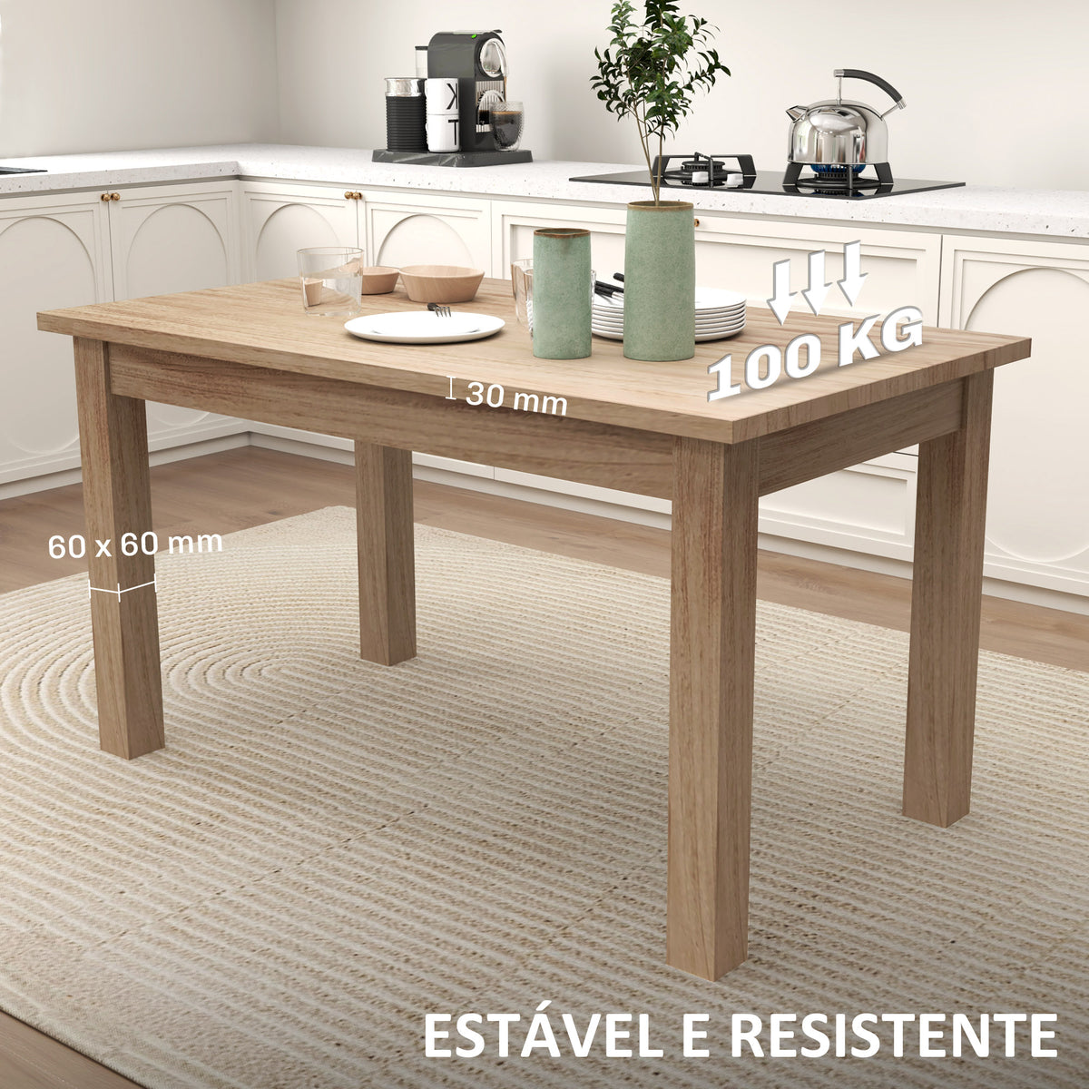 Mesa de Jantar Mesa Retangular para 6 Pessoas Mesa de Refeição com Bancada Laminada para Cozinha Sala 140x80x78 cm Madeira — foto 5