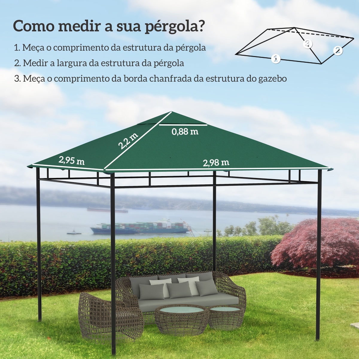 Toldo de Substituição de 3x3m para Pérgola de Jardim com 8 Orifícios de Drenagem e Ventilação Verde — foto 3