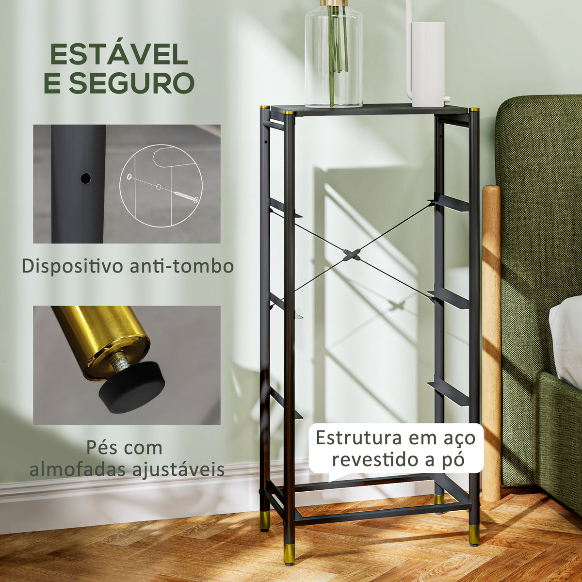 Cómoda para Dormitório Cómoda de Tecido com 4 Gavetas Dobráveis com Frentes de Couro PU e Estrutura de Aço Cómoda para Dormitório 46x30x98 cm Preto — foto 6