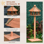 Casa para Pássaros de Pé de Madeira Maciça Ø52x130cm com Teto Comedouro para Aves Silvestres para Exterior Jardim Natural — foto 6