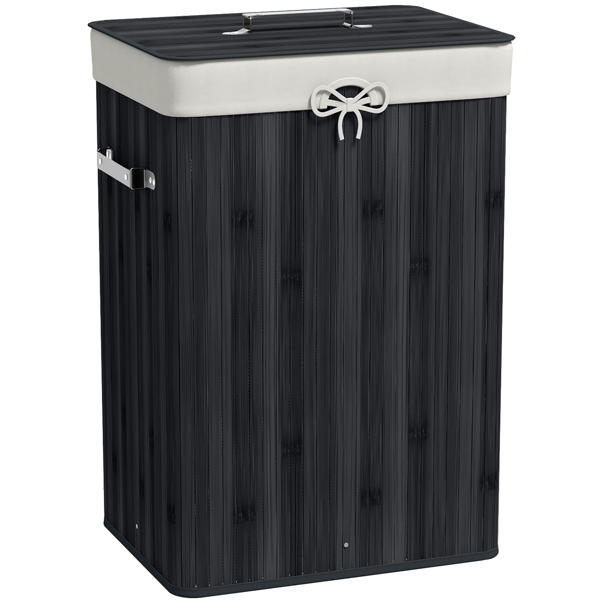 Cesto de Roupa de Bambu Dobrável Cesto para Roupa Suja com Tampa e Bolsa Amovível para Lavandaria Casa de Banho 40x30x60 cm Preto — foto 1
