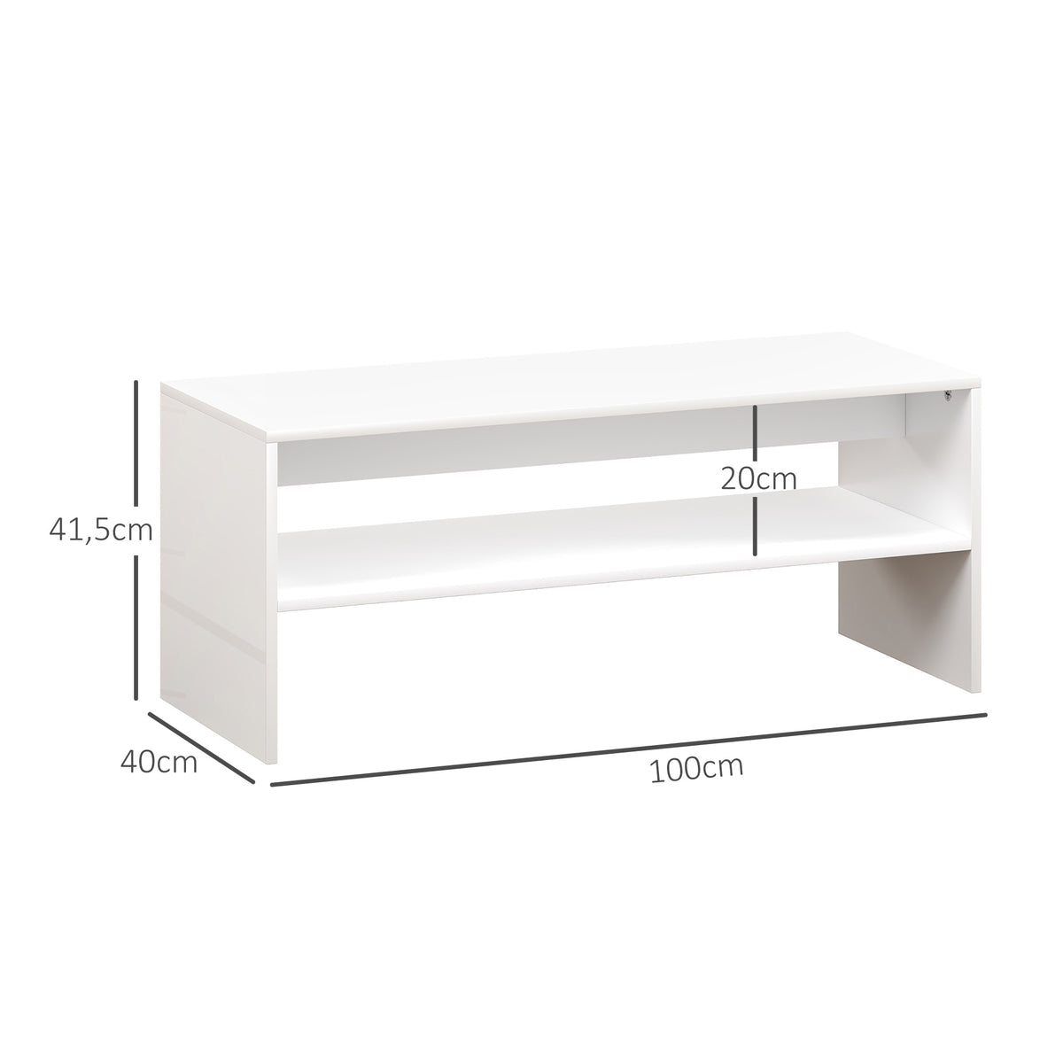 Mesa de Centro Mesa Auxiliar com Compartimento Aberto Mesa de Café para Sala de Estar 100x40x41,5 cm Branco Brilhante — foto 3