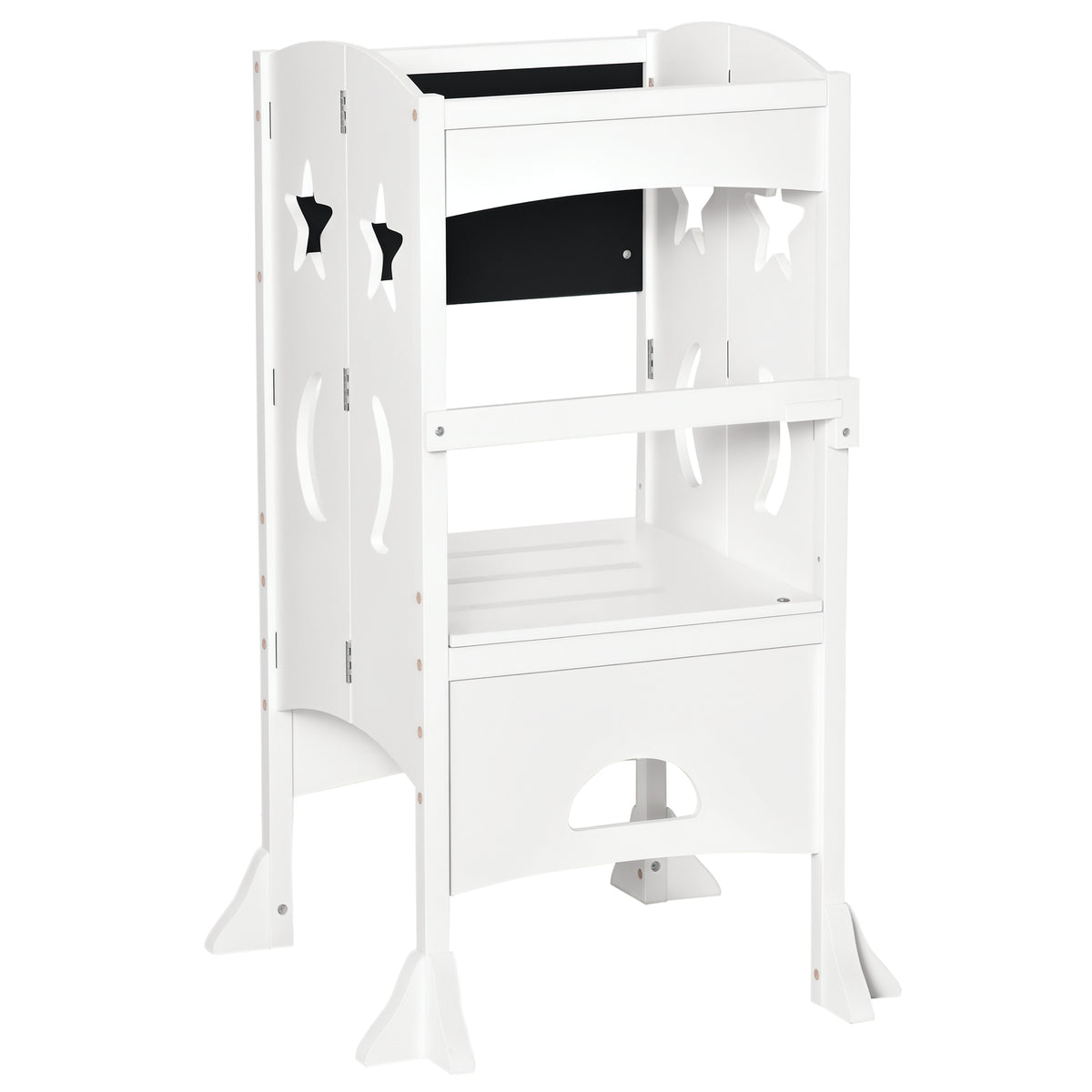 Torre de Aprendizagem para Crianças 3-6 anos de Madeira Torre de Aprendizagem Infantil Dobrável com Ardósia e Barra de Segurança para Casa de Banho Cozinha 56,5x56,5x94cm Branco — foto 1
