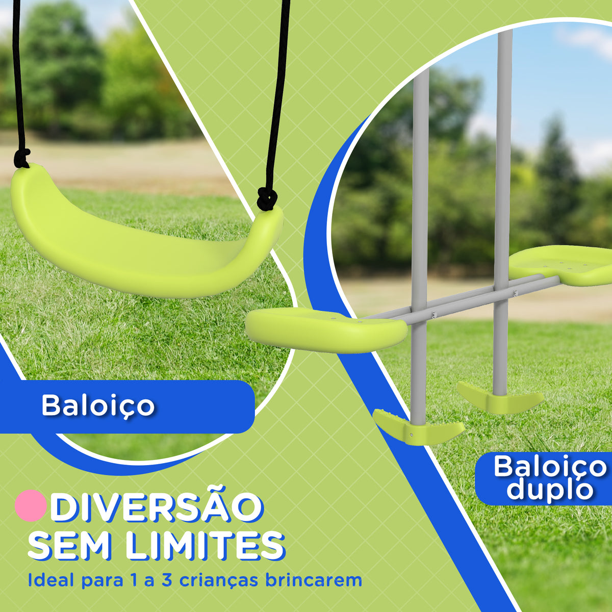 Baloiço para Crianças Baloiço Jardim com 1 Baloiço Simples 1 Planador e Anti-UV Baloiço Infantil Carga 135 kg 255x160x180 cm Cinza e Verde — foto 4