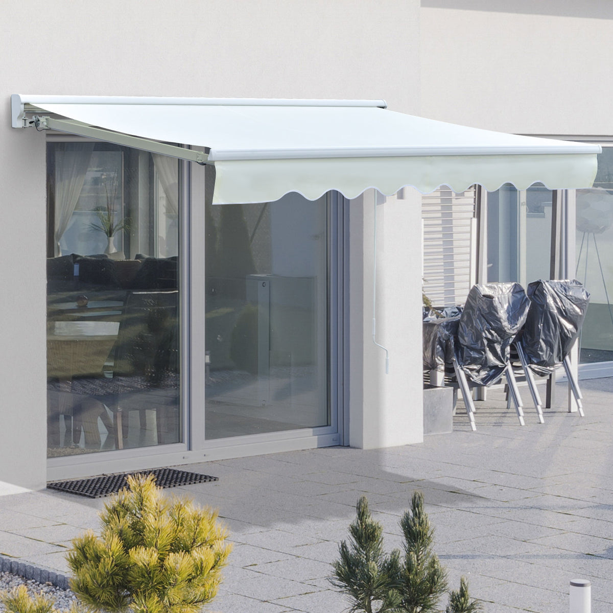 Toldo de parede retrátil 250x200 cm com manivela e controle remoto Luzes LED Ângulo ajustável para varanda, jardim, terraço, alumínio bege — foto 2