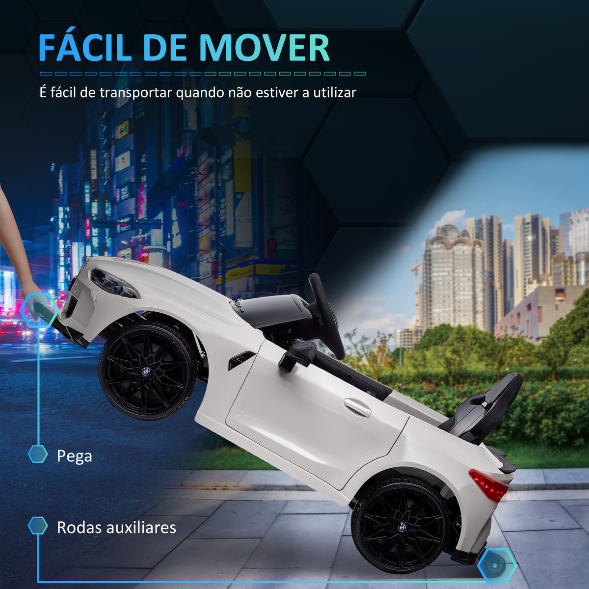 Carro Elétrico para Crianças BMW M4 Veículo Elétrico para Crianças 12V com Controlo Remoto Faróis Buzina Música Velocidade 3-5 km/h Cinto de Segurança Branco — foto 5