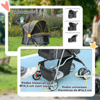 Carrinho para Cães Plegável, Coche para Cães Pequenos com Cesto de Armazenamento, Janelas de Rede, Suportes para Copos, Rodas EVA, Almofada Lavável, Travões, Carga 10 kg, 75x45x97 cm, Cinzento Escuro — foto 6