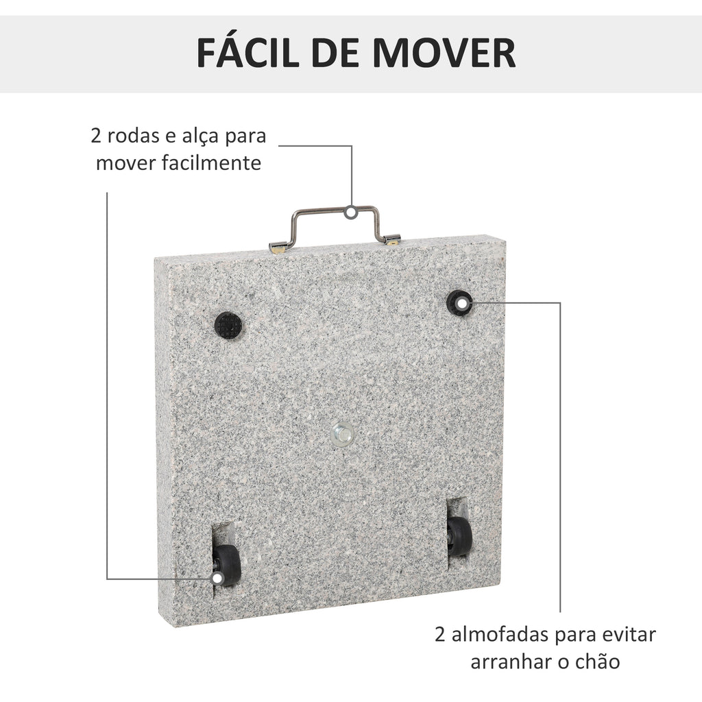 Base para Chapéu de Sol de Mármore Universal com 2 Rodas e Alça de Transporte para Mastros de Ø35/38/42mm Suporte para Chapéu de Sol de Exterior 42x42x36cm Cinza — foto 5