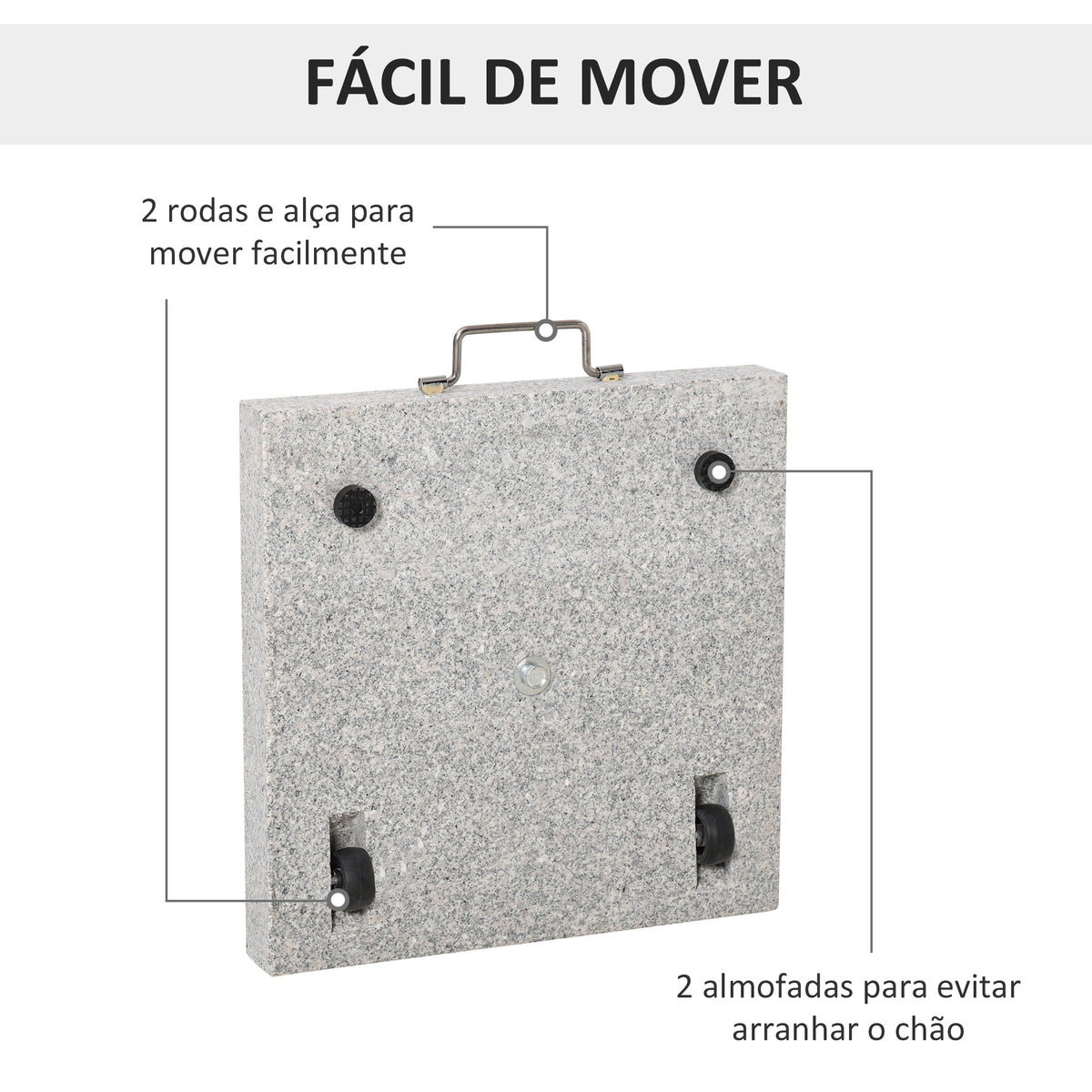 Base para Chapéu de Sol de Mármore Universal com 2 Rodas e Alça de Transporte para Mastros de Ø35/38/42mm Suporte para Chapéu de Sol de Exterior 42x42x36cm Cinza — foto 5
