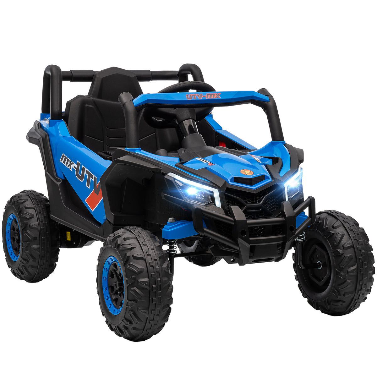 Carro Elétrico para Crianças 12V UTV com 2 Motores Controlo Remoto 2,4G Velocidade até 7 km/h Sistema de Suspensão Faróis USB para Crianças acima de 3 Anos 96x61x56 cm Azul — foto 1