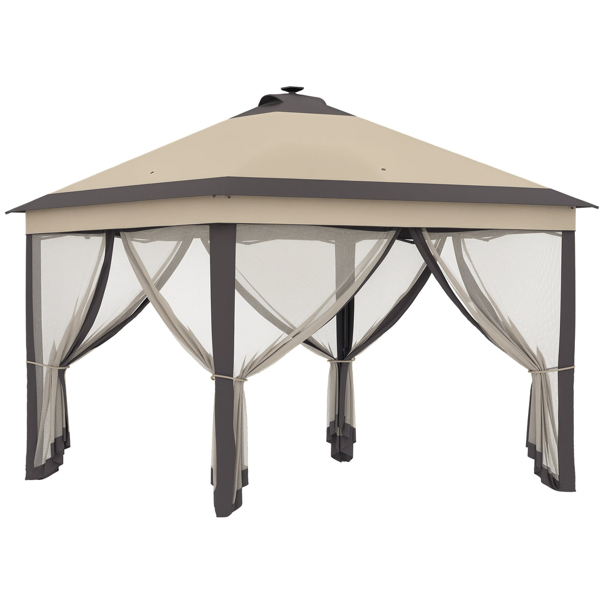 Tenda Dobrável Exterior 3,3x3,3x2,9 m com Luzes LED e Controle Remoto Tenda de Jardim com 4 Mosquiteiras Removíveis e Bolsa de Transporte para Acampamento Festas Bege — foto 1