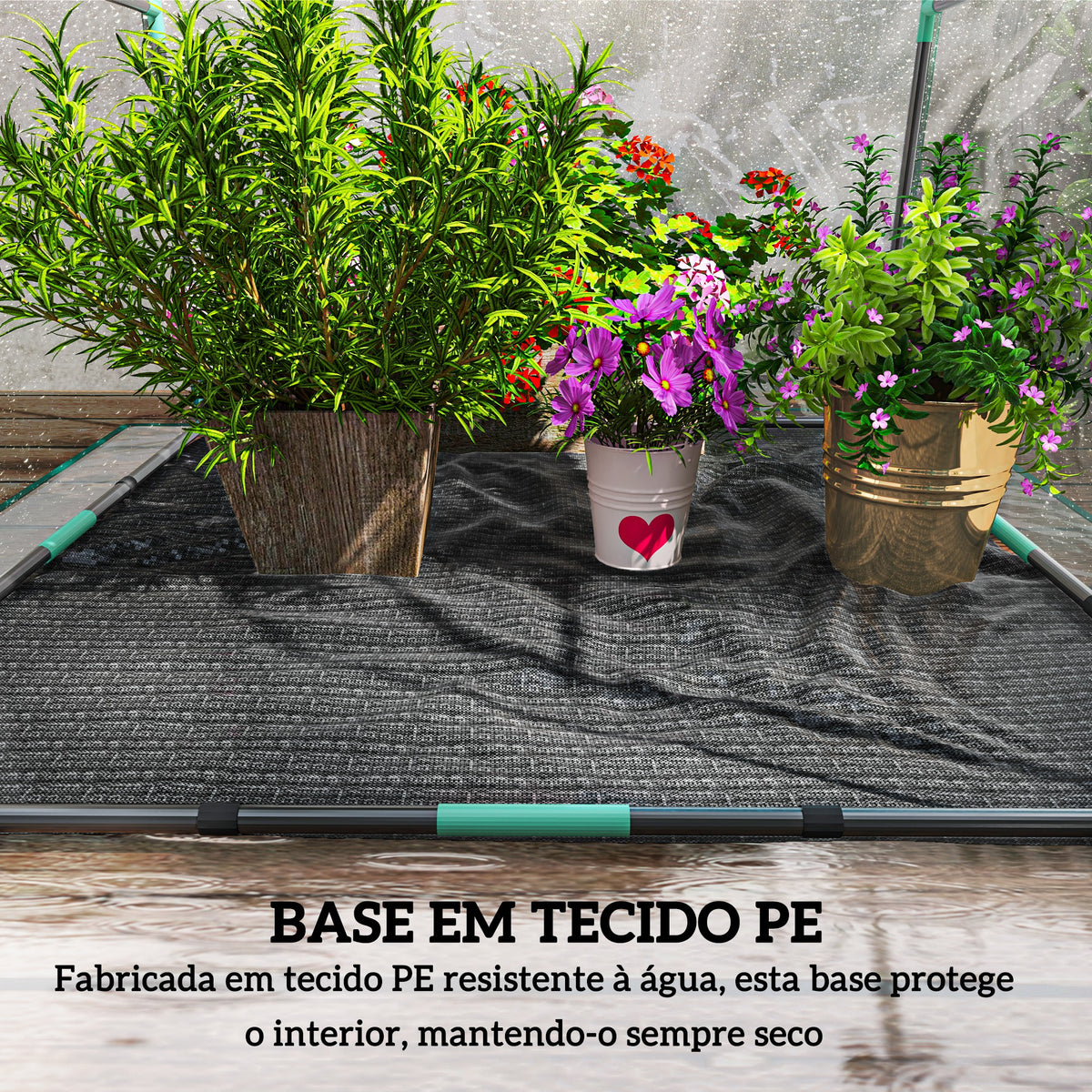 Estufa Pequena Estufa de Exterior Porta com Fecho de Correr Base de Tecido PE Impermeável e Estrutura de Aço Estufa para Cultivar Plantas Flores 90x90x105 cm Transparente — foto 5