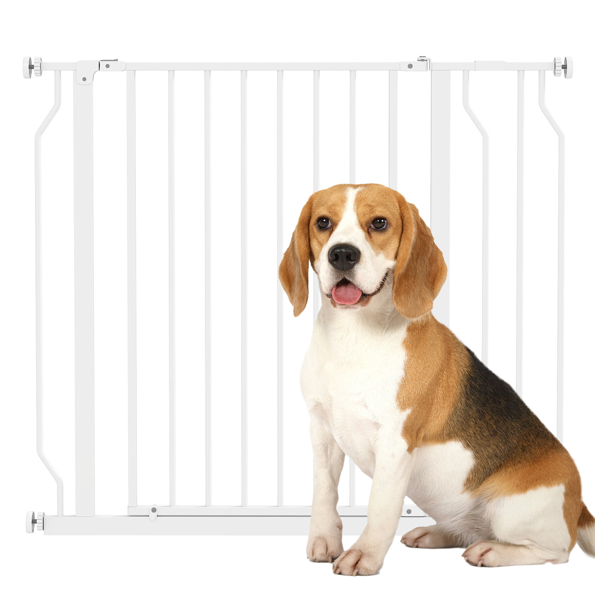Barreira de Segurança para Cães Extensível para Escadas e Portas 75-95cm com Extensão de 10 cm Montagem a Pressão Aço Altura 76 cm Branco — foto 1