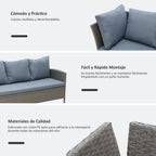 Conjunto de 4 Peças de Móveis e Vime com Almofadas Acolchoadas para Jardim Balcão Conjunto de Móveis de Exterior com 2 Sofás 1 Banco e 1 Mesa de Vidro Temperado Cinza — foto 6