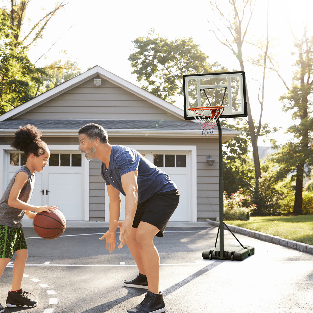 Tabela de Basquetebol com Suporte Portátil Aro de Ajustável em Altura com Base Recarregável para Crianças e Adultos 86x165x302-352cm Preto — foto 2