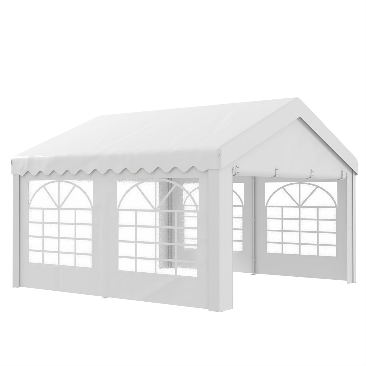Tenda para Festas 400x400x280cm para Exterior Campismo Casamentos com 4 Janelas e 2 Portas Branco — foto 1