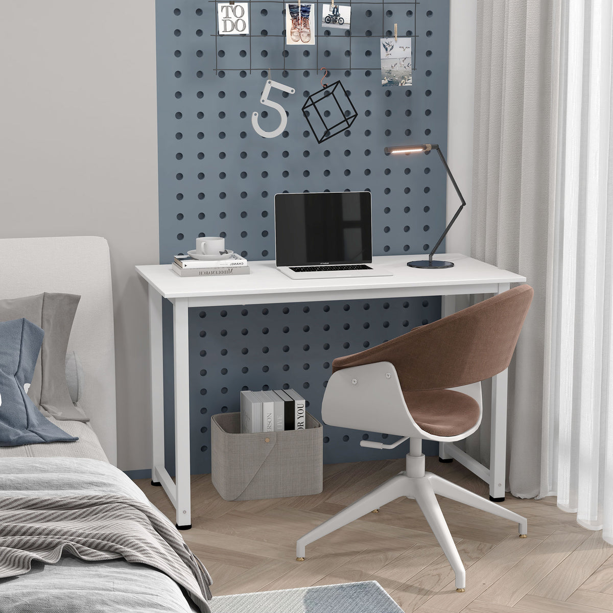 Secretária Moderna Mesa de Estudo com Estrutura de Aço e Pés Ajustáveis Mesa de Computador para Escritório Casa 120x60x76 cm Branco — foto 2