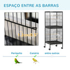 Gaiola para Pássaros com Rodas Gaiola Grande de 2 Níveis com Bandejas Removíveis Portas Comedouros Poleiros para Canários Periquitos 51,5x50x140 cm Preto — foto 7