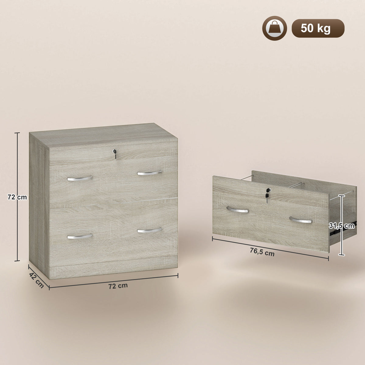 Armário para Arquivos com Gavetas para Escritório Armário de Arrumação de Escritório com Fechadura e 2 Chaves para Estúdio Dormitório 77x42x72 cm Madeira — foto 3