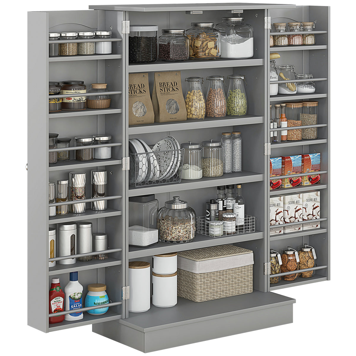 Armário de Cozinha Armário Despensa Cozinha com 2 Portas e 16 Prateleiras Armário Moderno com Prateleiras Ajustáveis para Sala de Jantar Sala 60x30x104 cm Cinzento — foto 1