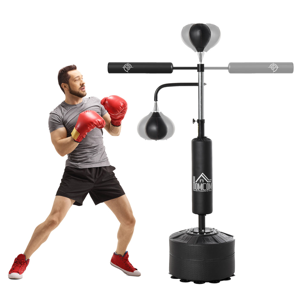 Punching Ball de Boxe com Altura Ajustável com 2 Bolas de Velocidade Barra Giratória 360° e Base Preenchida com Água ou Areia Punching Ball para Adultos 88x50x160-230cm Preto — foto 1