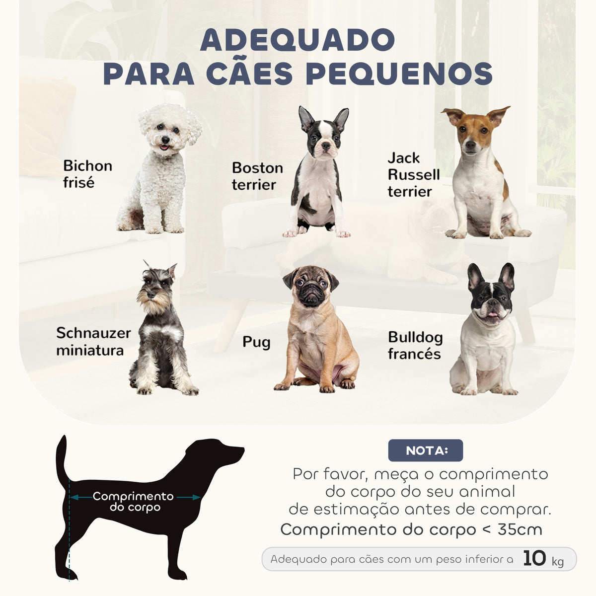 Sofá para Cães Pequenos Cama Elevada para Cães com Pés de Madeira Almofada Removível e Capa Lavável Carga 10 kg 86x55x33 cm Cinzento Claro — foto 4