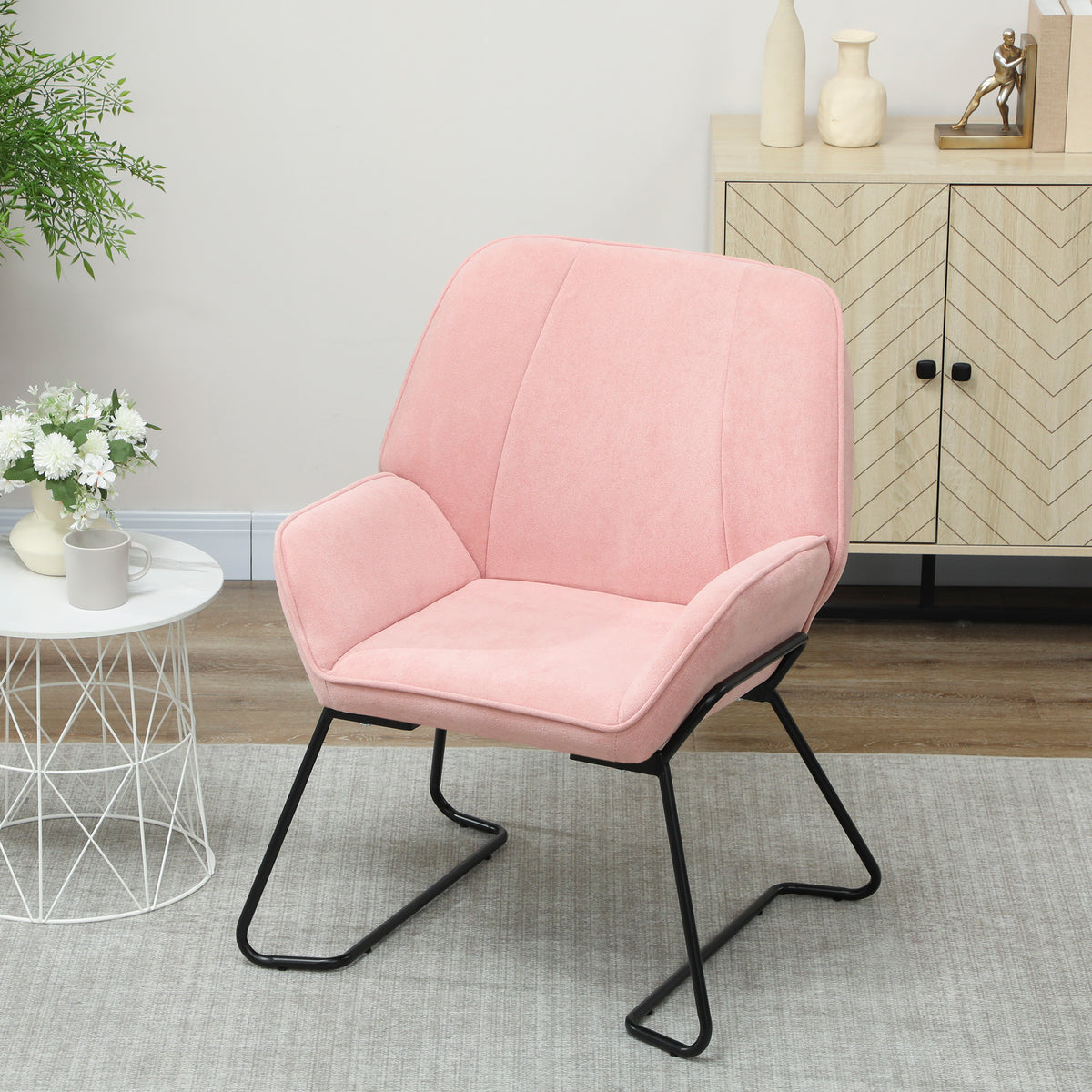 Poltrona Sala de Estar Moderna Poltrona de Leitura com Assento Largo e Acolchoado Estofada em Veludo Pés de Metal Poltrona para Dormitório 70x67,5x87 cm Rosa — foto 2