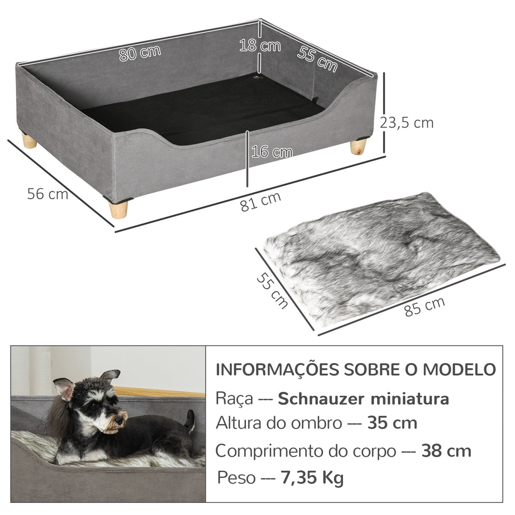 Sofá para Cães Gatos Cama para Animais de Estimação Pequenos e Médios com Almofada Removível Lavável e Pés Elevados de Madeira 81x56x23,5cm Cinza — foto 3