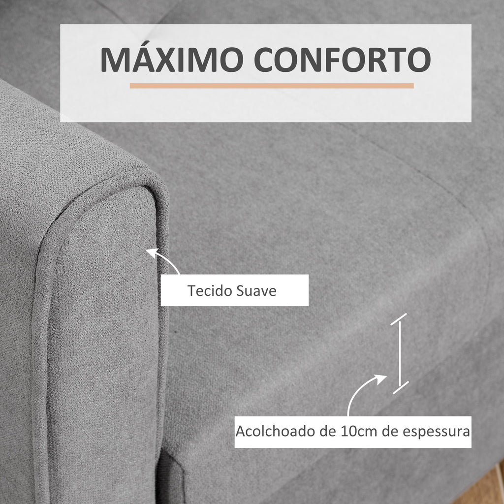 Sofá Cama de 2 Lugares Estofado em Algodão com 2 Almofadas Apoio para os Braços e Armazenamento Sofá Duplo Moderno para Sala de Estar Escritório 152x101x81cm Cinza — foto 6