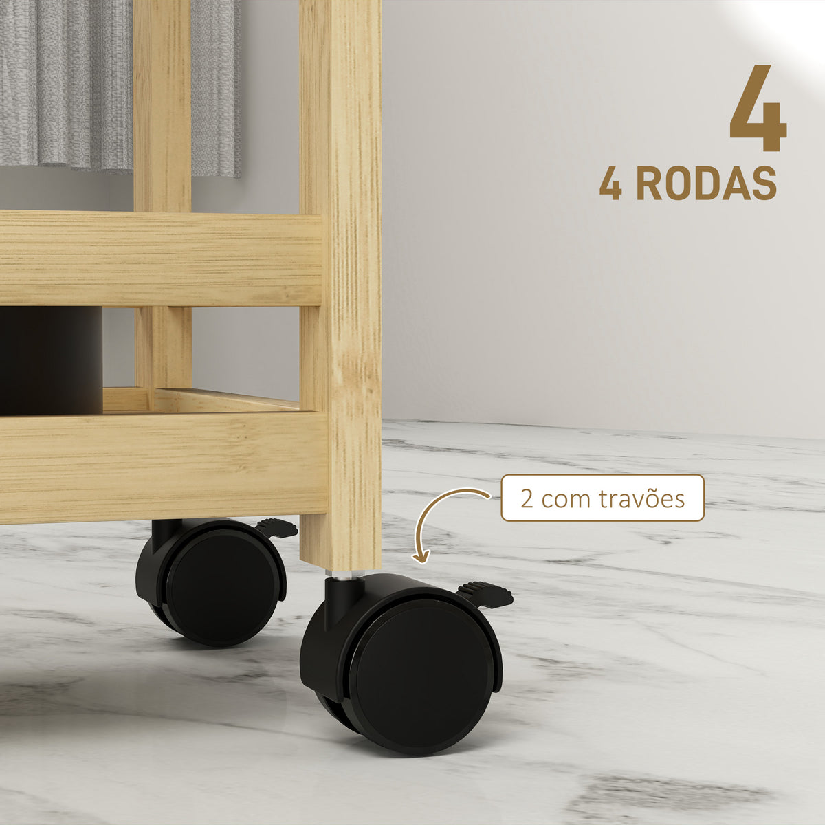 Carrinho para Casa de Banho de Bambu com 3 Níveis Carrinho de Arrumação com Rodas para Casa de Banho Cozinha 55x20x75 cm Madeira — foto 5