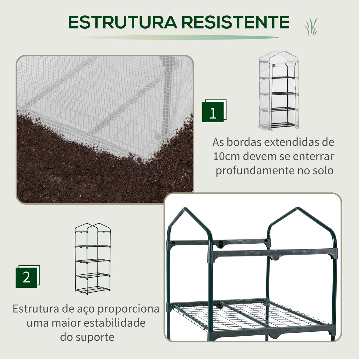 Estufa de Jardim com 4 Prateleiras e Cobertura de PE Estufa de Aço para Cultivo de Plantas Flores 70x50x160cm Branco — foto 4
