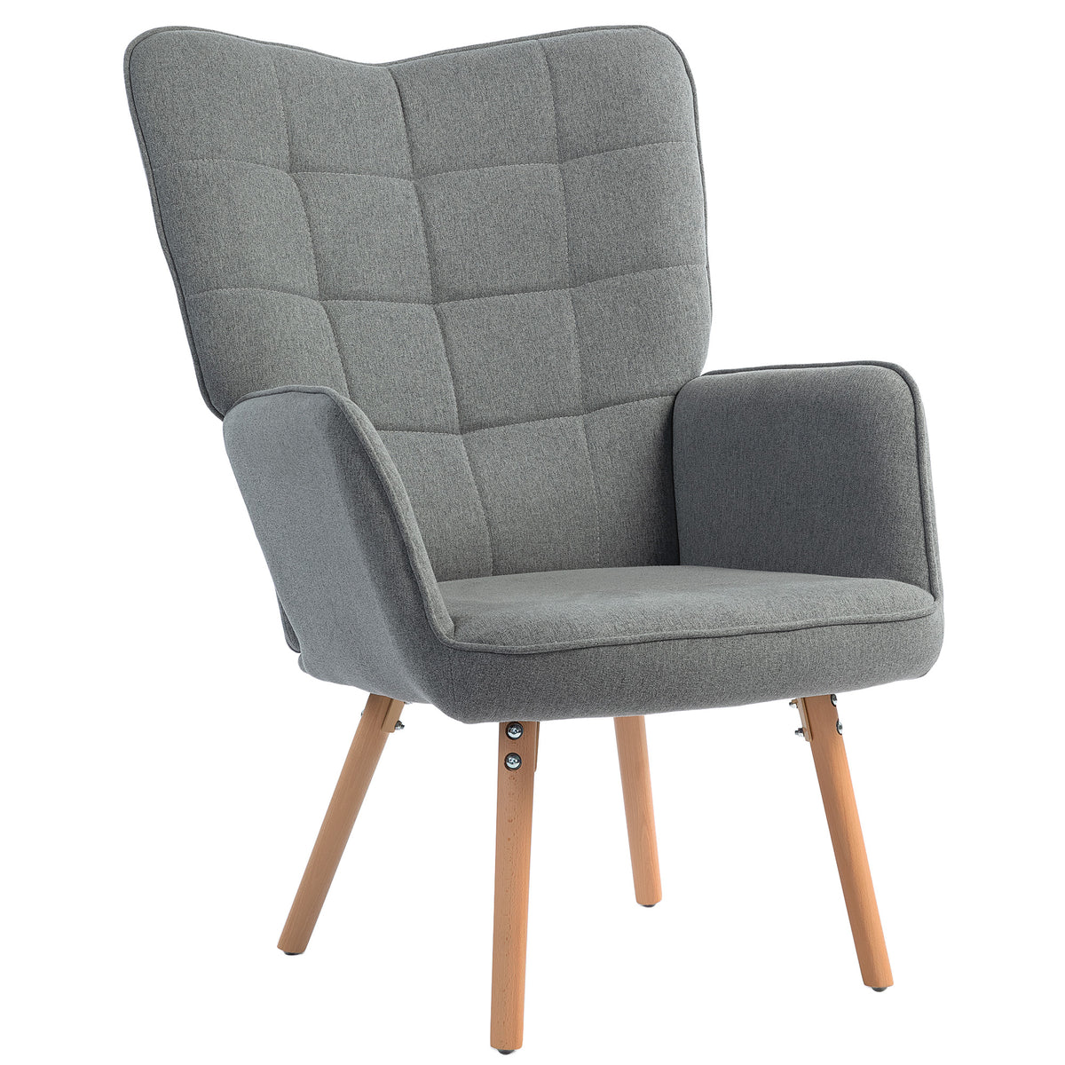 Poltrona de Sala de Estar Moderna Poltrona com Encosto Alto Apoio para os Braços Tecido de Linho e Pés de Madeira de Haya para Sala de Jantar Cozinha 71x76x101 cm Cinza — foto 1