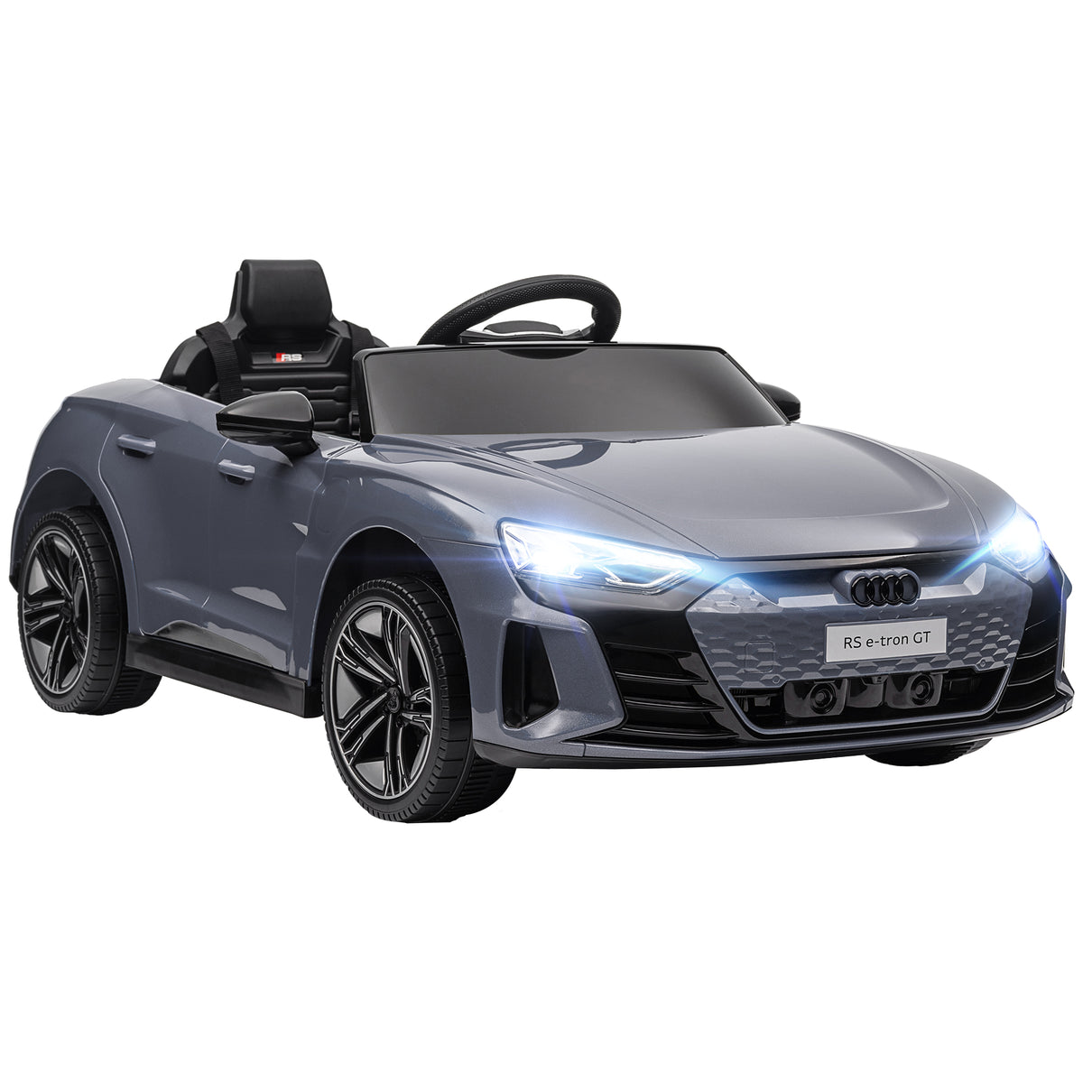 Carro Elétrico AUDI RS E-Tron GT para Crianças de 3-6 Anos Carro de Bateria 12V com 2 Motores Controlo Remoto Faróis LED Buzina Música USB e Abertura de Porta 3-5km/h 103x58x41 cm Cinzento — foto 1