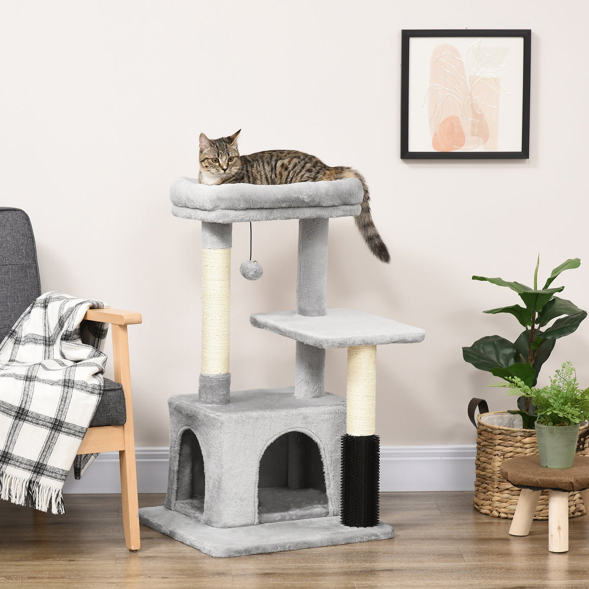 Arranhador para Gatos Médios Altura 85 cm Arranhador para Gatos com Casa Plataforma Bola Brinquedo Arranhador e Postes de Sisal 48x48x85 cm Cinza — foto 2