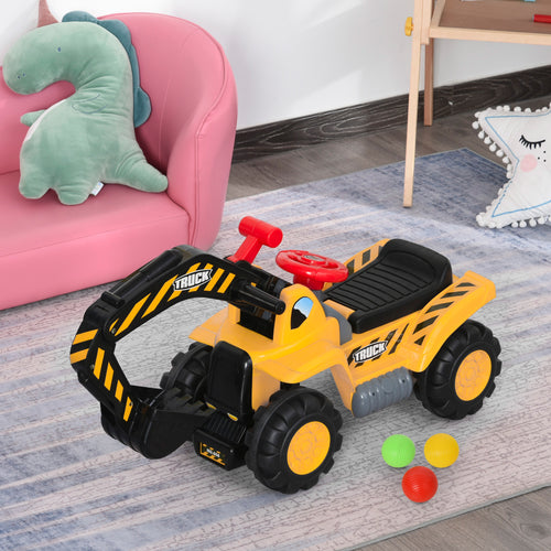 4 em 1 Escavadeira Brinquedo para Crianças Acima de 3 Anos Trator Infantil com Pá Caixa de Armazenamento Escondido Cesta de Basquete Volante Rotativo 98x30x46cm Amarelo — foto 2