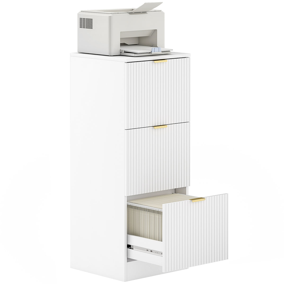 Bloco de Gavetas de Escritório com 3 Gavetas Bloco de Gavetas para Secretária com Frentes Caneladas Móvel para Arquivo para Tamanho A4 ou Carta para Escritório 40x40x101 cm Branco — foto 1