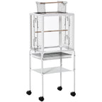 Gaiola para Passáros com Suporte Desmontável Gaiola com 4 Rodas Teto com Abertura 2 Comedouros 2 Poleiros Bandeja Removível 47x35x106,5cm Branco — foto 1