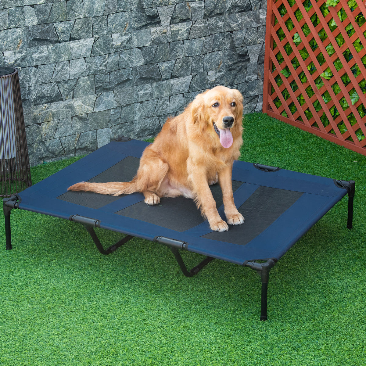 Cama para Animais de Estimação Cama Elevada para Cães Gatos com Tecido Transpirável para Dormir Relaxar Exterior Jardim Terraço 122x91x23cm Azul — foto 2