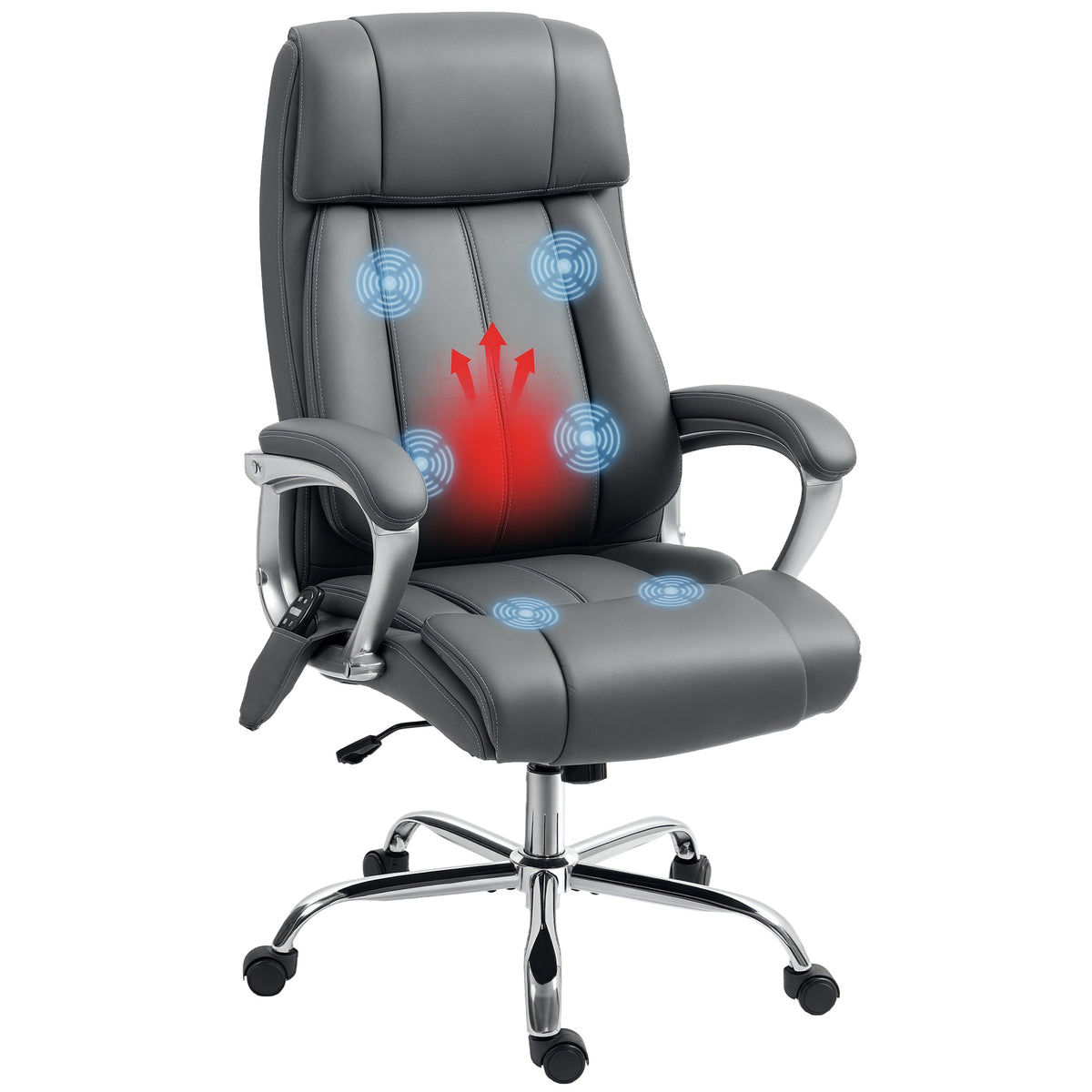 Cadeira de Escritório com Massagem Cadeira Giratória com Altura Ajustável Função de Aquecimento e Função de Inclinação Controlo Remoto para Estudo 66x72x113-121 cm Cinzento Escuro — foto 1