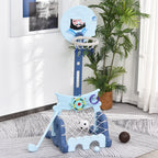 Tabela de Basquetebol 4 em 1 com Altura Ajustável para Crianças acima de 3 Anos Centro de Atividades Jogo de Golf Bola de Futebol 58x56x154cm Azul — foto 2