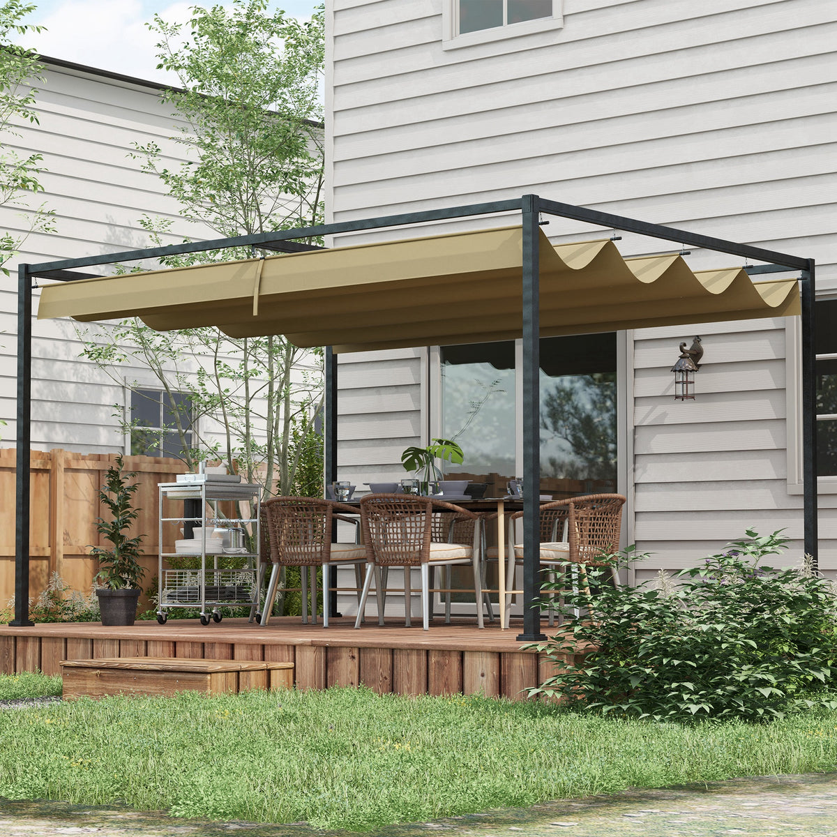 Pérgola 298x213x221 cm Pérgola de Jardim com Teto Retrátil de Poliéster com Revestimento Resistente para Celebrações Festas Casamento Caqui — foto 2