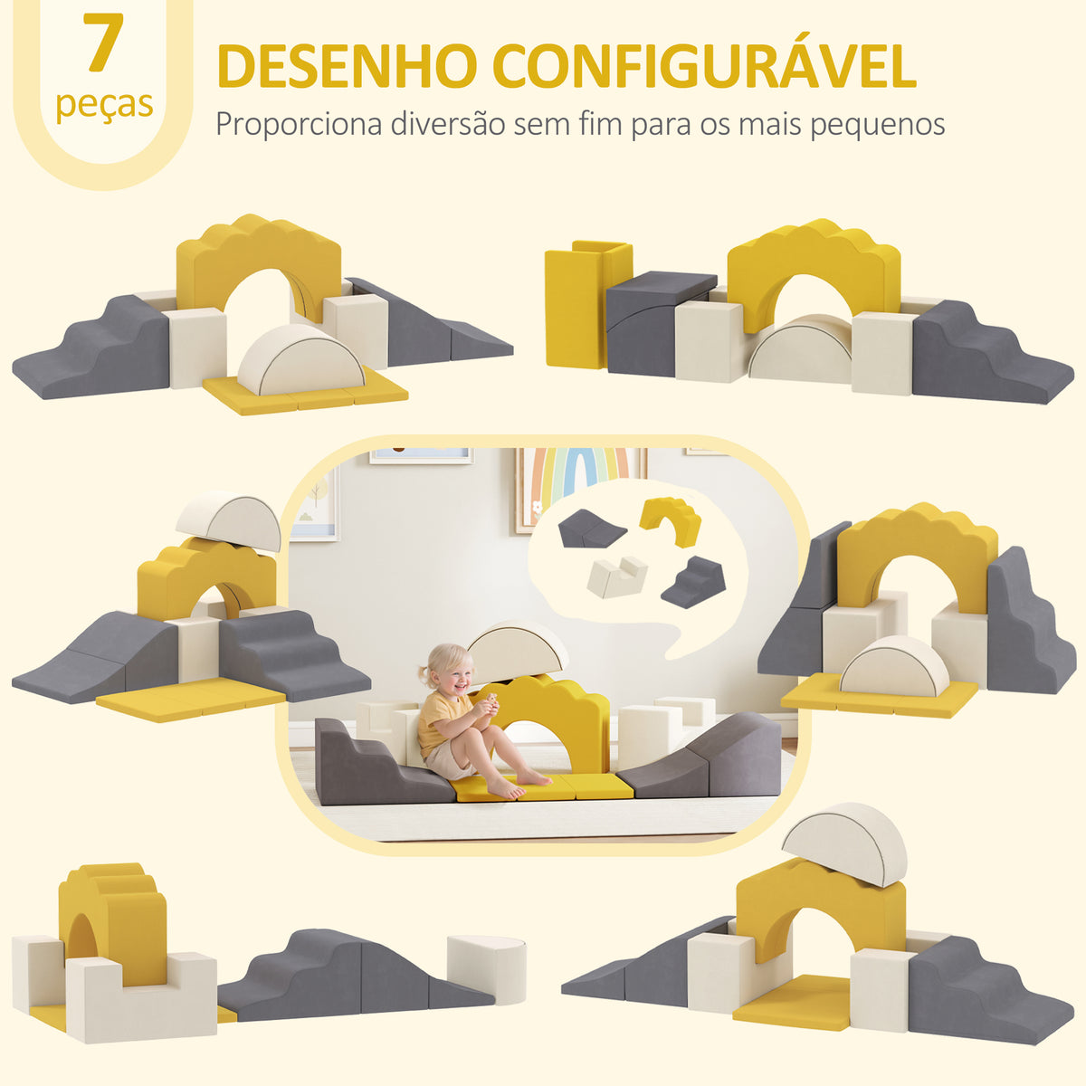 Conjunto de 7 Blocos de Espuma para Crianças Blocos de Psicomotricidade Figuras de Construção Brinquedo para Aprendizagem para Escalar e Rastejar Amarelo — foto 4