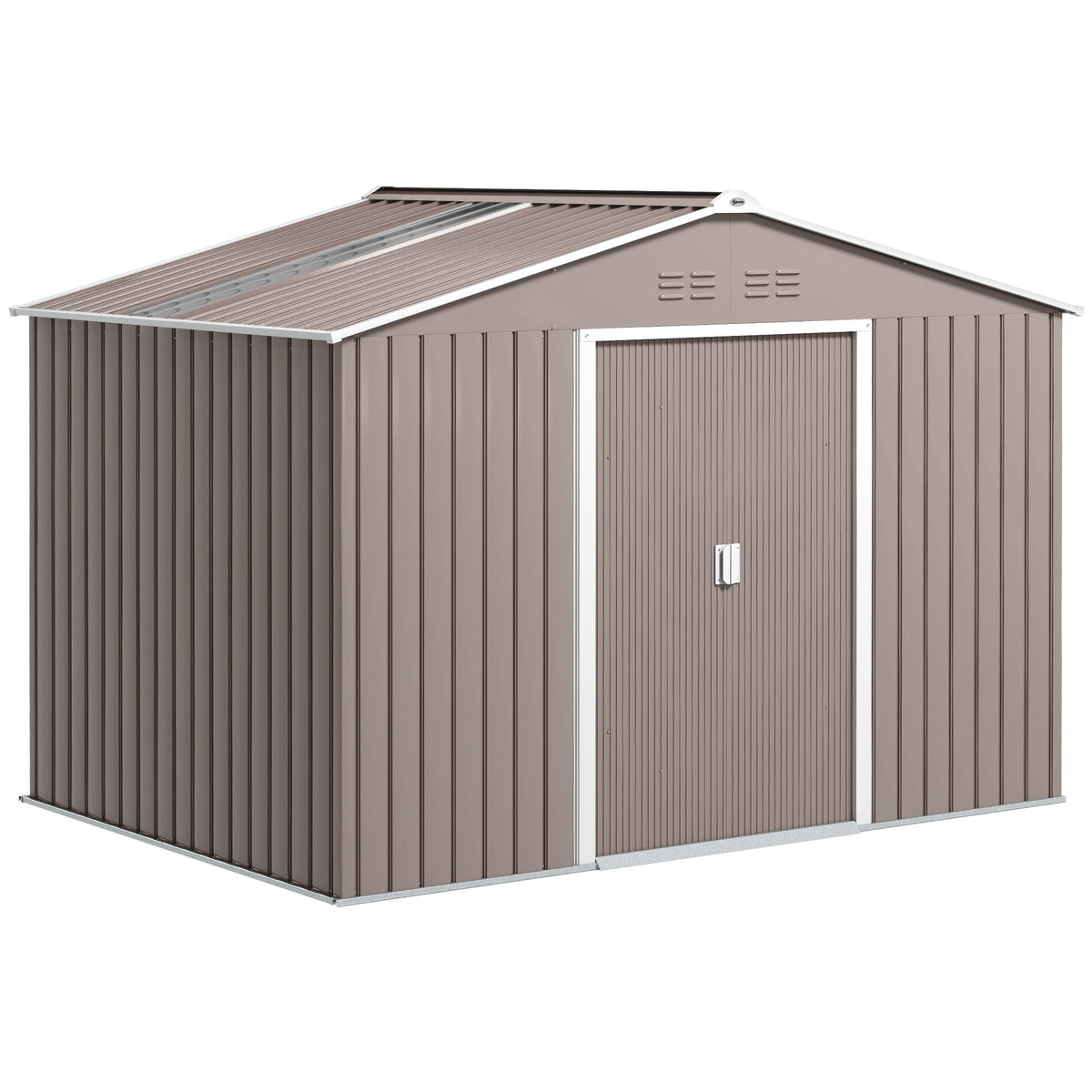 Abrigo de Jardim Exterior Abrigo e Jardim Metálico para Armazenamento de Ferramentas com Base de Reforço Incluída e 4 Janelas 277x195x192 cm Cinzento — foto 1