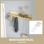 Móvel Cabide de Entrada com 7 Ganchos Prateleira de Armazenamento para Chaves Roupas Bolsas para Entrada Corredor Quarto 80x12x20 cm Natural — foto 6